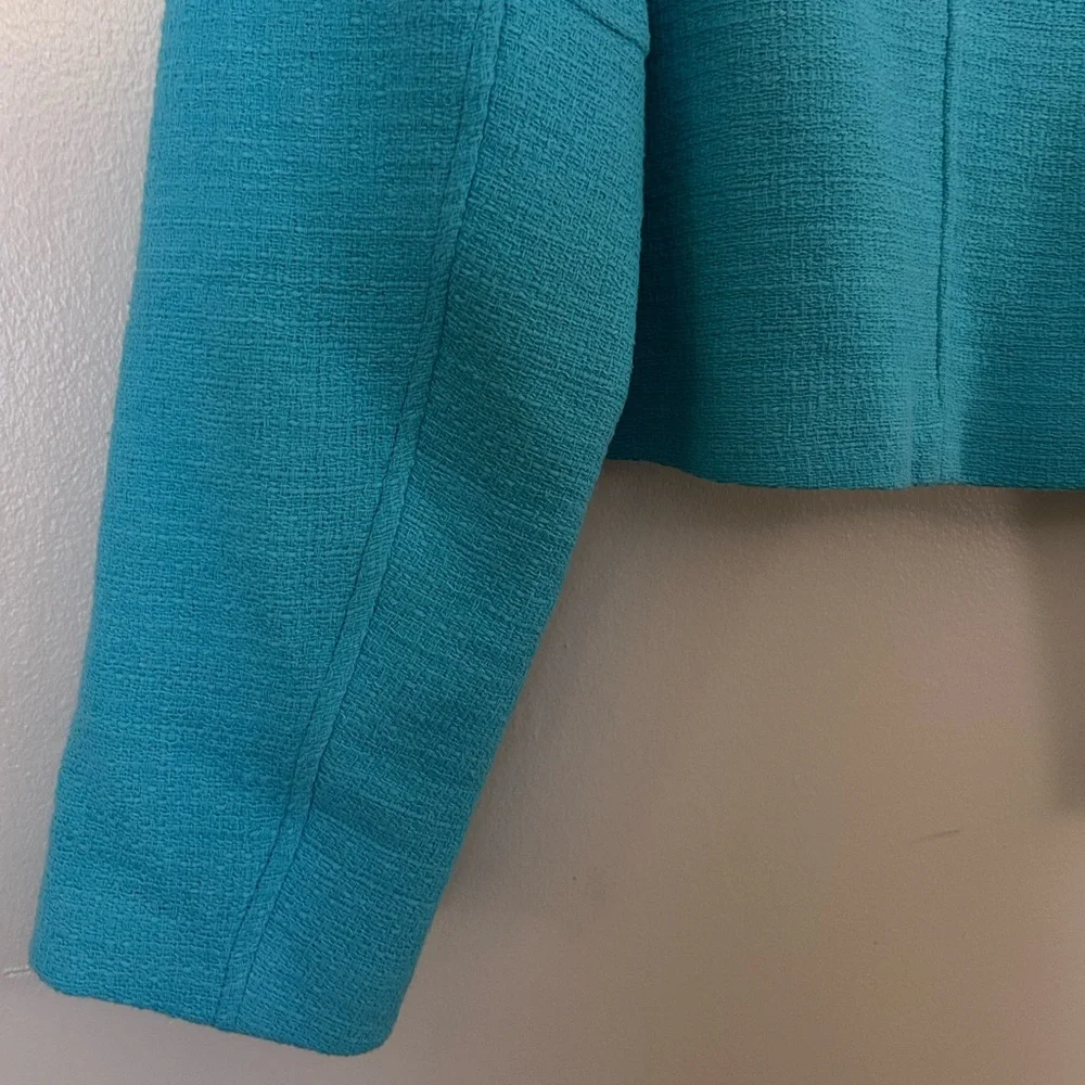 Zara Blue Tweed Cropped Jacket with Collar Size S - Picture 5 of 7